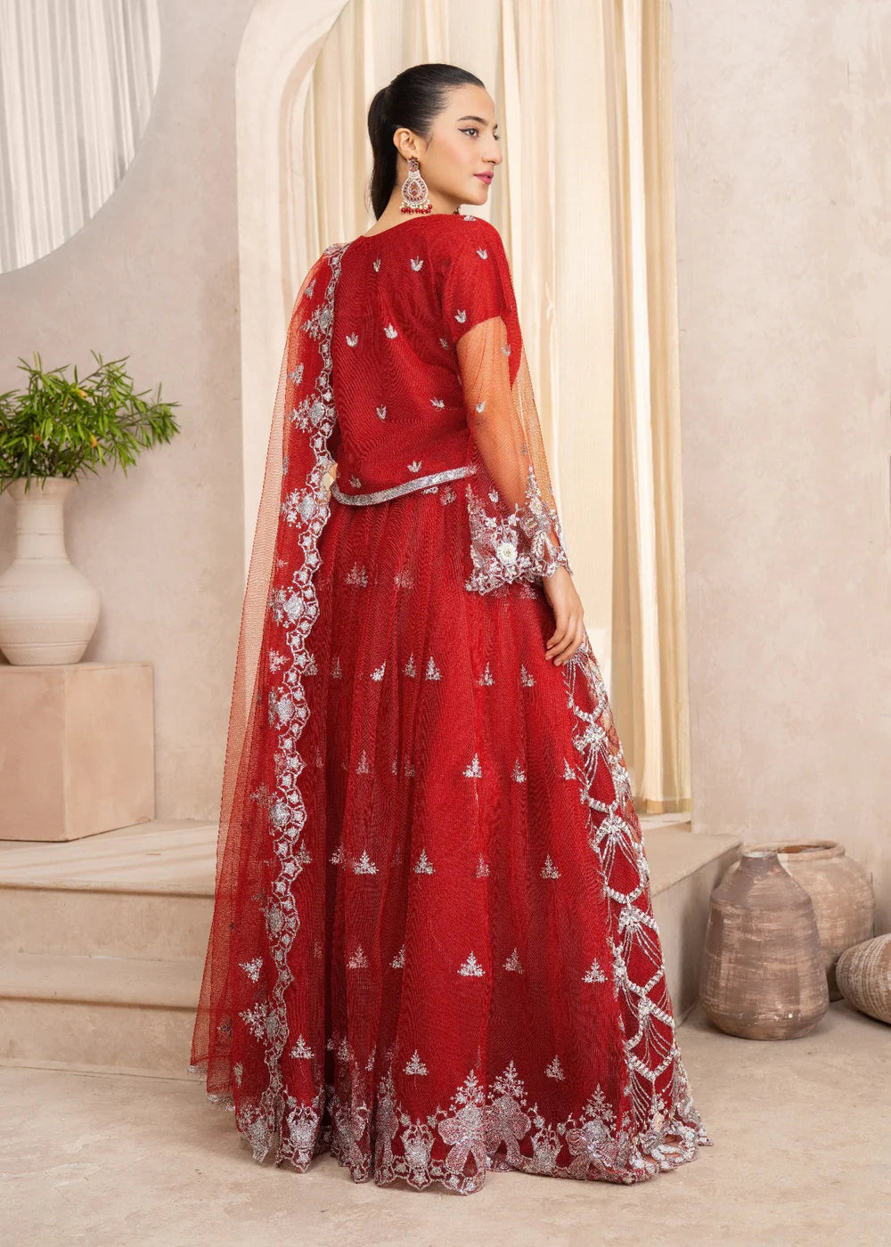 Regal Red Kalidar Gown with Intricate Work