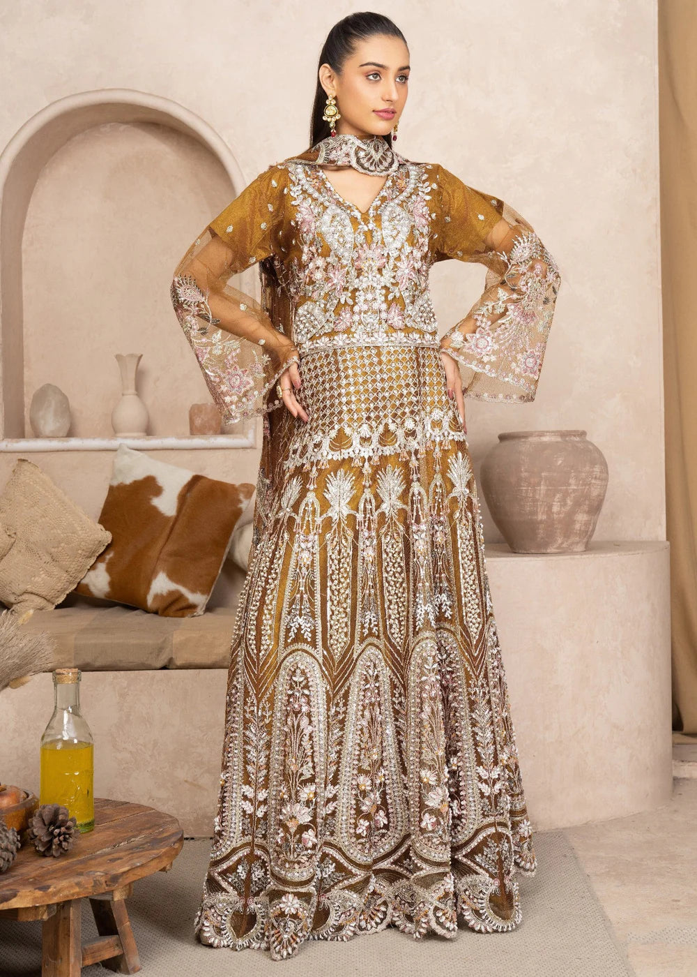 Mustard Yellow Bridal or Formal Lehenga with Heavy Embroidery