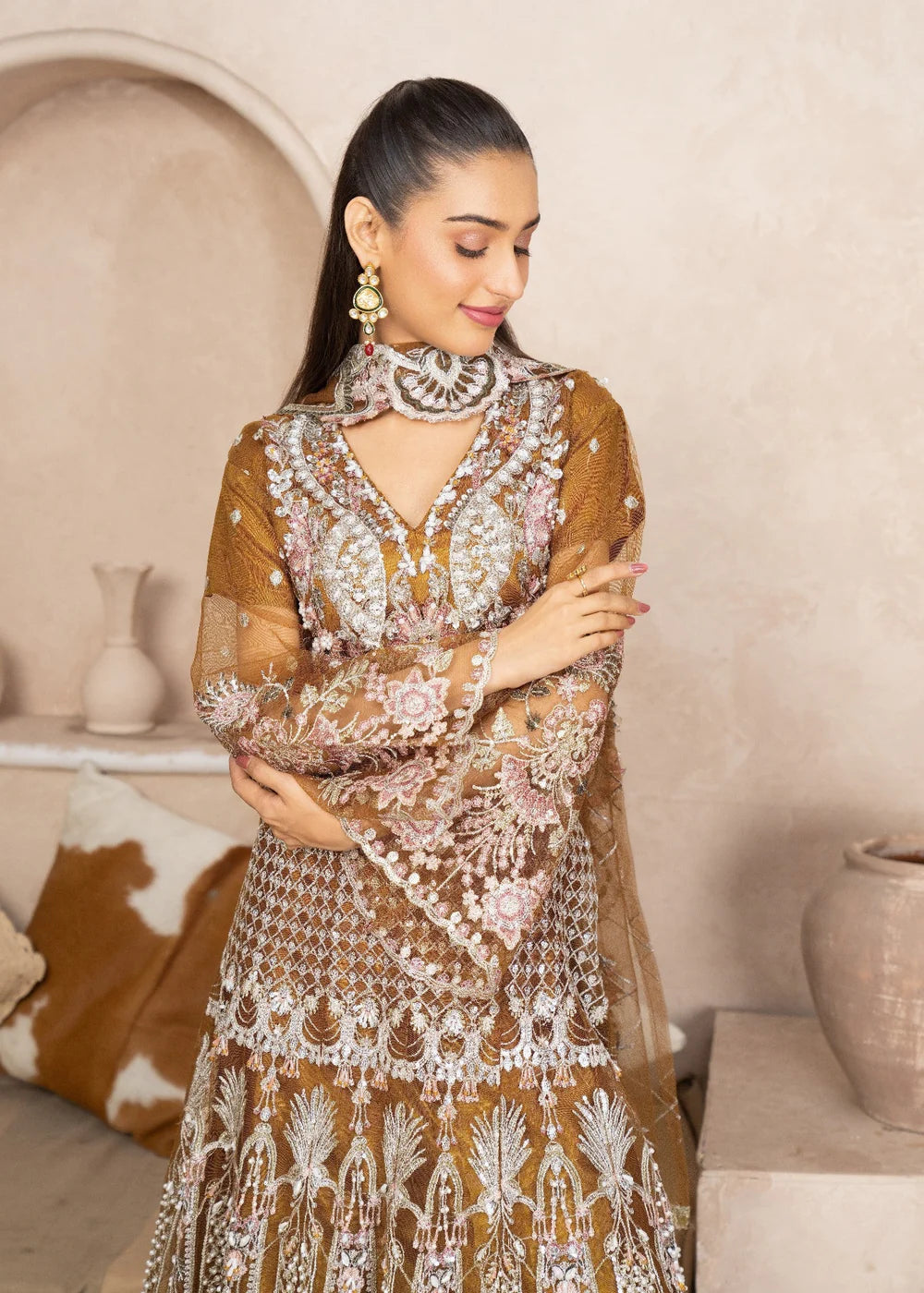 Mustard Yellow Bridal or Formal Lehenga with Heavy Embroidery