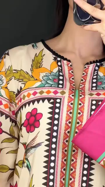 Bold Geometric and Floral Print Suit