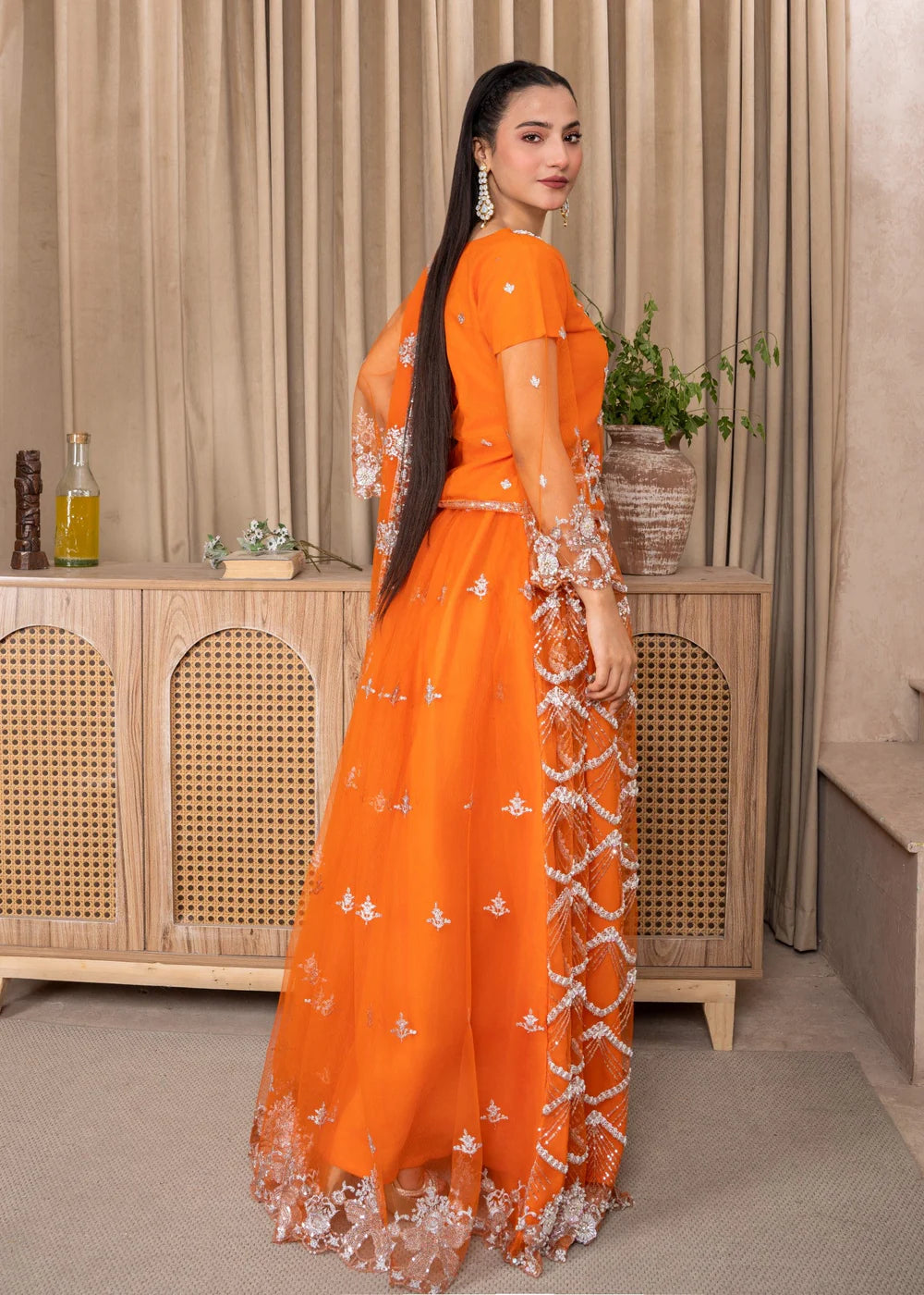 Festive Orange Ensemble with Bell Sleeves