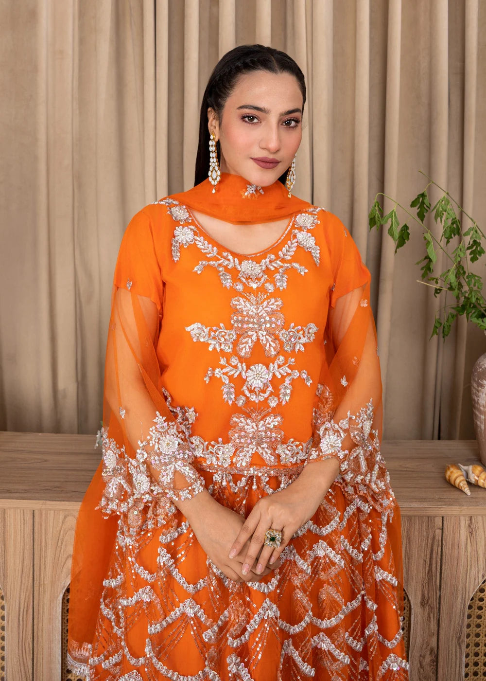 Festive Orange Ensemble with Bell Sleeves