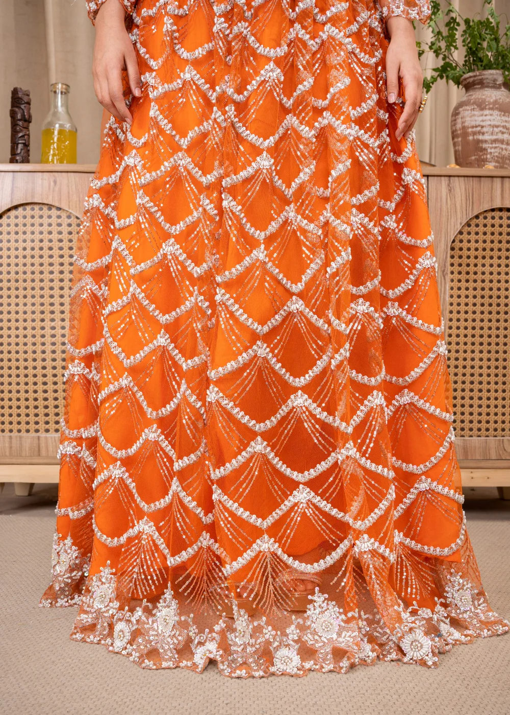 Festive Orange Ensemble with Bell Sleeves