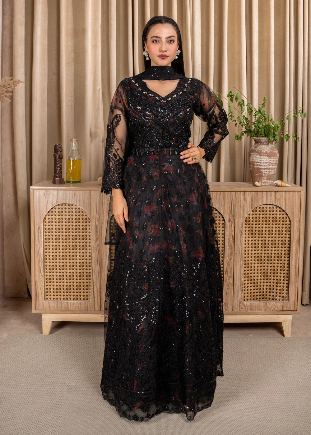 Elegant Black Net Lehenga