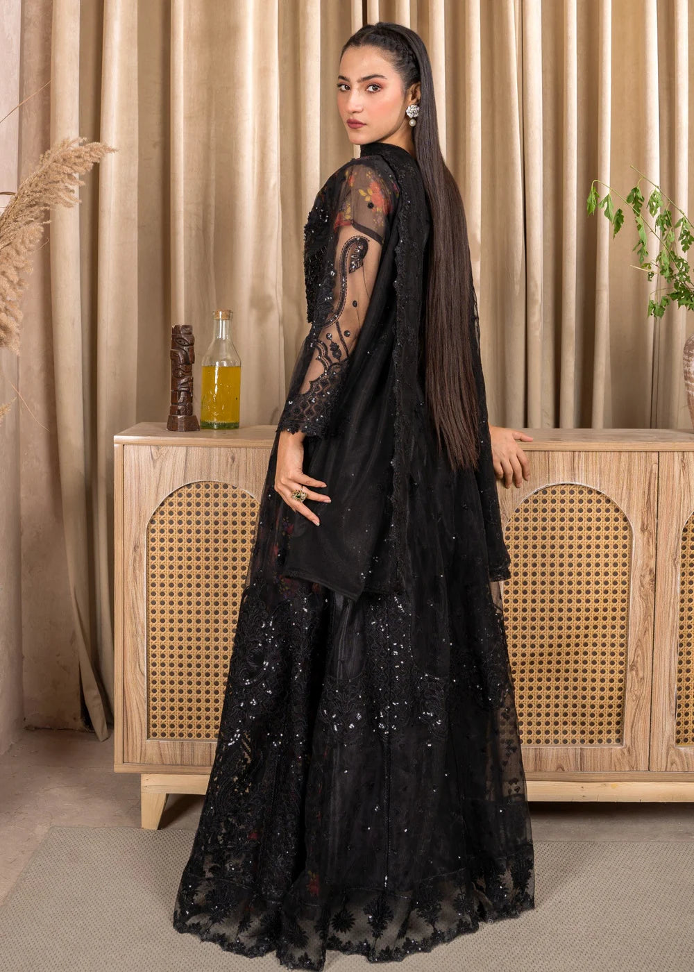 Elegant Black Net Lehenga