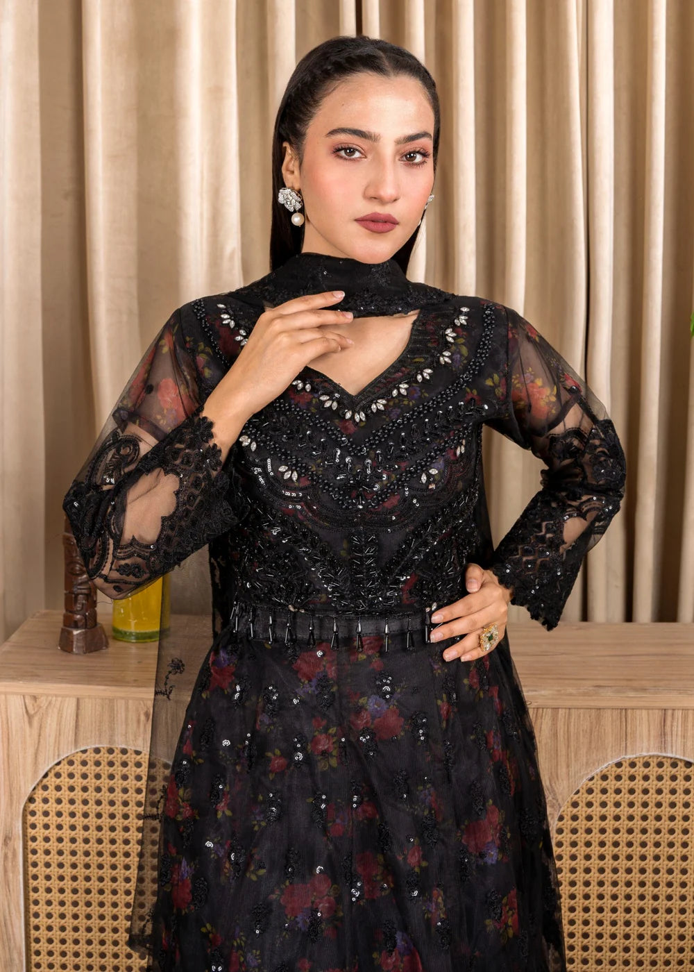 Elegant Black Net Lehenga