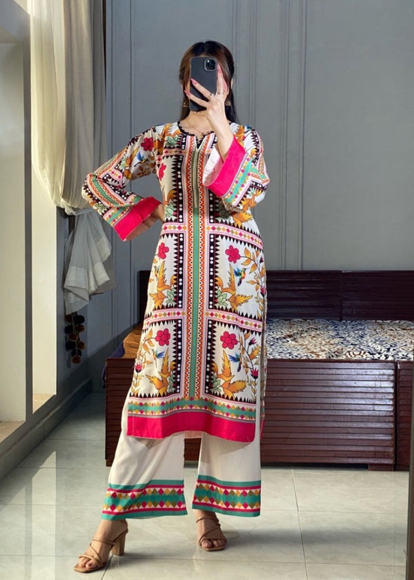 Bold Geometric and Floral Print Suit