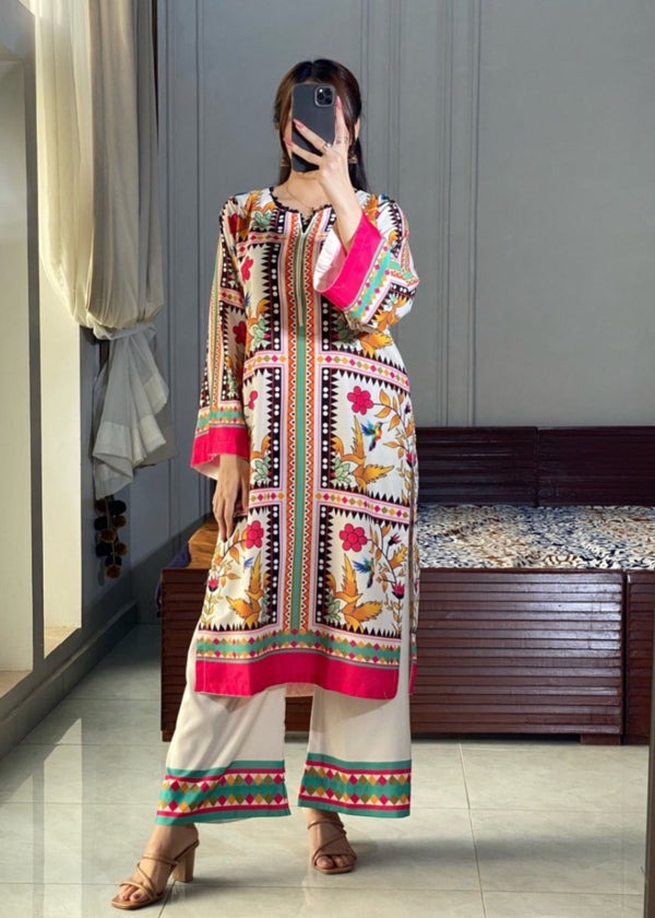 Bold Geometric and Floral Print Suit