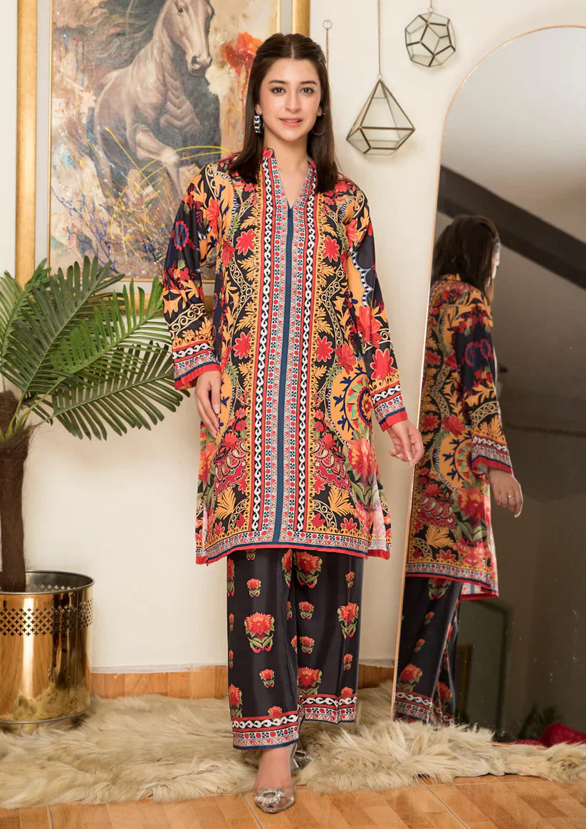 Vibrant Floral Print Kurta and Trouser Ensemble