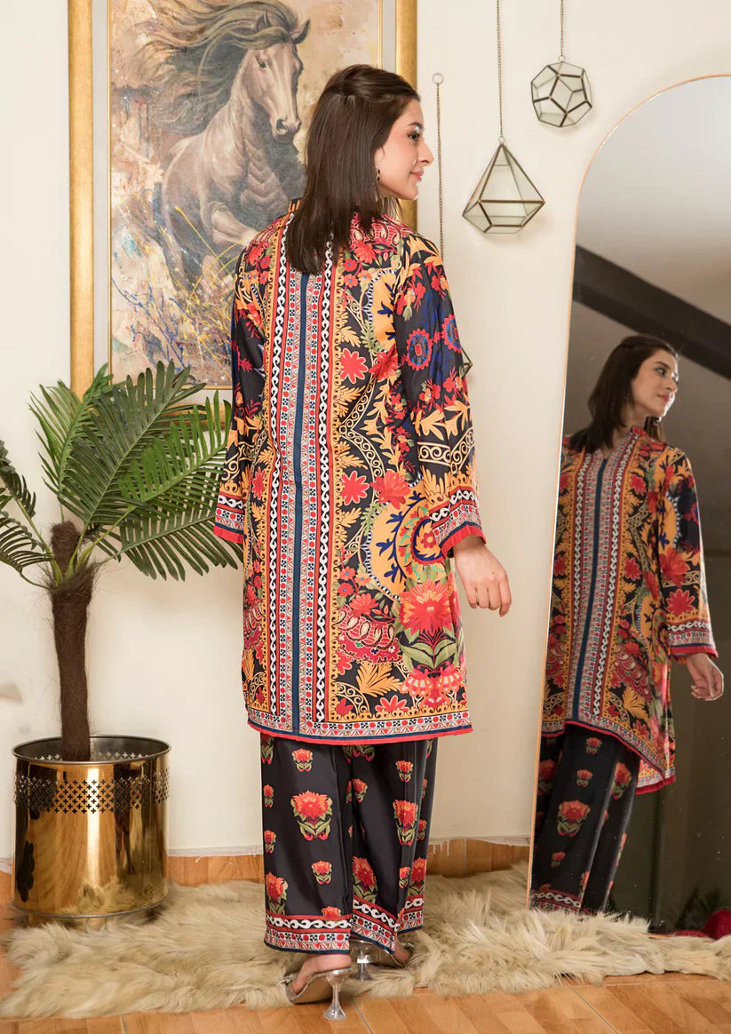 Vibrant Floral Print Kurta and Trouser Ensemble