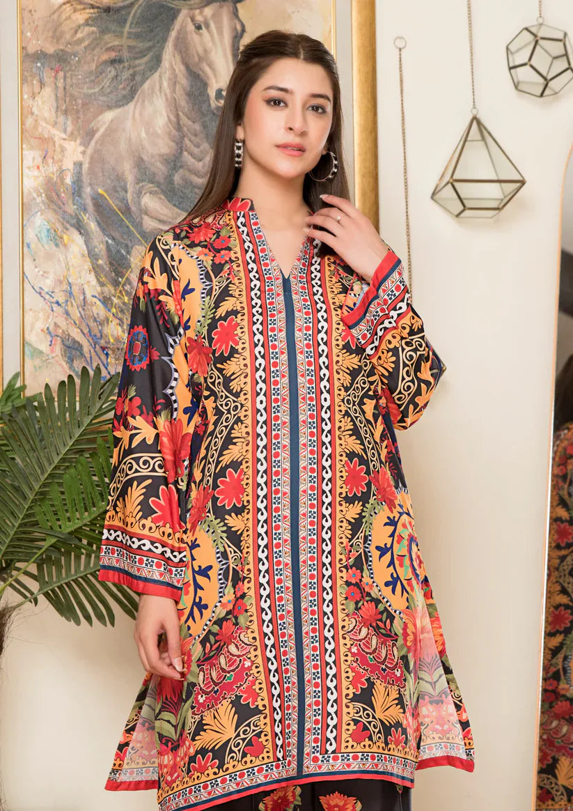 Vibrant Floral Print Kurta and Trouser Ensemble