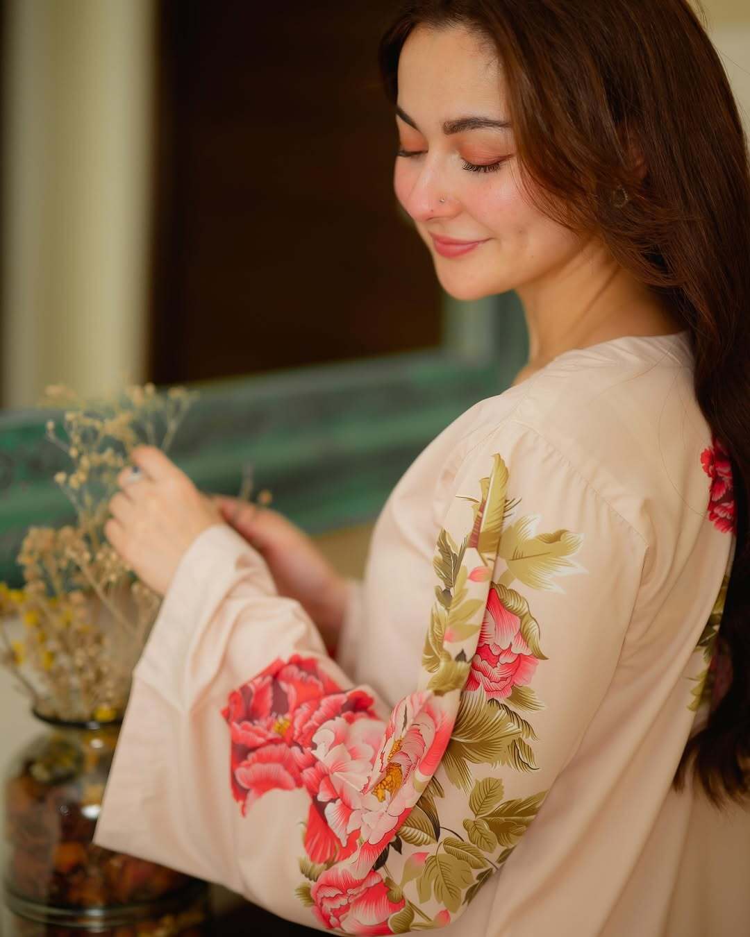 Bell-Sleeve Kurta with Bold Peony Print