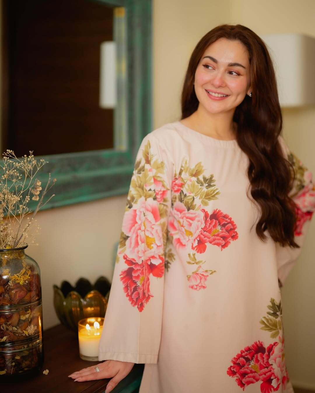 Bell-Sleeve Kurta with Bold Peony Print