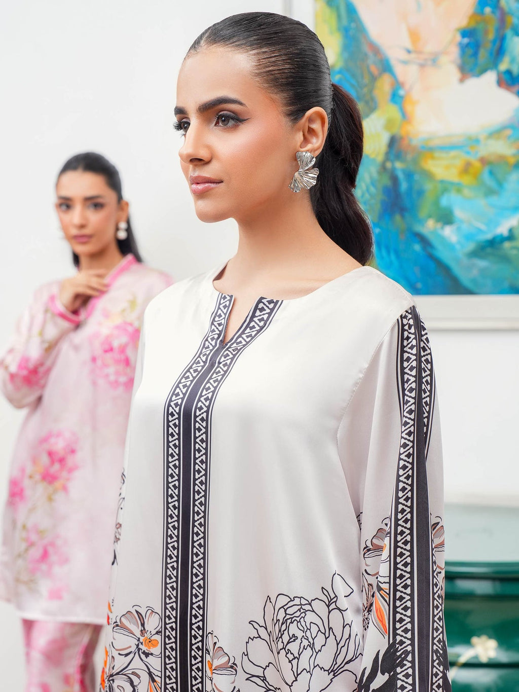 Monochrome & Orange Print Silk Tunic