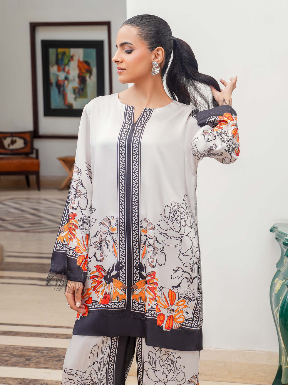 Monochrome & Orange Print Silk Tunic